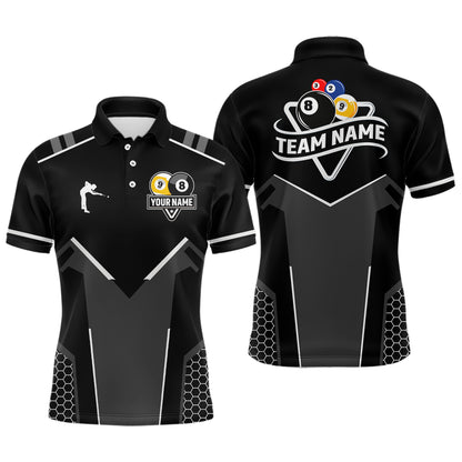 Personalized 8 Ball & 9 Ball Pool Billiard Polo, 1/4 Zip For Men Custom Team Billiard Jersey |White TDM3547