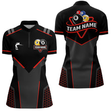 Load image into Gallery viewer, Personalized Billiard 8 Ball &amp; 9 Ball Pool Polo, 1/4 Zip For Women Custom Team Billiard Jerseys |Red TDM3547