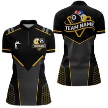 Load image into Gallery viewer, Personalized 8 Ball &amp; 9 Ball Pool Billiard Polo, 1/4 Zip For Women Custom Team Billiard Jersey|Yellow TDM3547