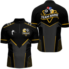 Load image into Gallery viewer, Personalized 8 Ball &amp; 9 Ball Pool Billiard Polo, 1/4 Zip For Men Custom Team Billiard Jersey|Yellow TDM3547