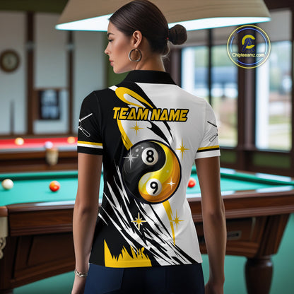 Personalized Yin-Yang Billiard Shirt For Women Custom 8 & 9 Ball Funny Pool Team Jersey |Yellow TDM4572