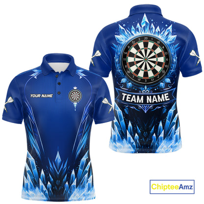 Personalized Blue Dartboard Icy Darts Polo & 1/4 Zip Custom Darts Shirt For Men, Darts Team Jersey TDM5716