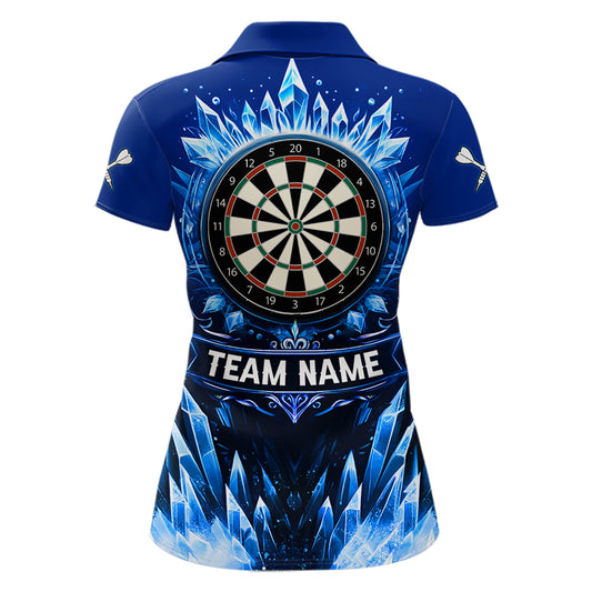 Personalized Blue Dartboard Icy Darts Polo & 1/4 Zip Custom Darts Shirt For Women, Darts Team Jersey TDM5716
