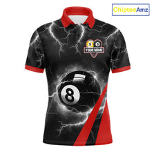 Load image into Gallery viewer, Black And Red 8 Ball 9 Ball Lightning Billiard Shirt For Men Custom Pool Team Jersey Polo, 1/4 Zip TDM6323