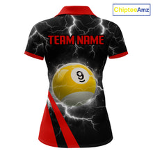 Load image into Gallery viewer, Black And Red 8 Ball 9 Ball Lightning Billiard Shirt For Women Custom Pool Team Jersey Polo, 1/4 Zip TDM6323