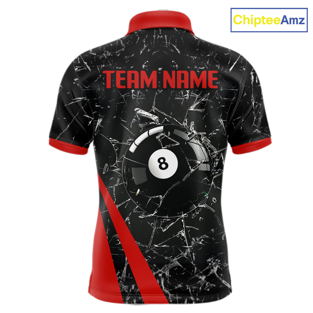 Black And Red Glass Break 8 Ball Billiard Shirt For Men Custom Pool Team Jersey Polo & 1/4 Zip TDM6324
