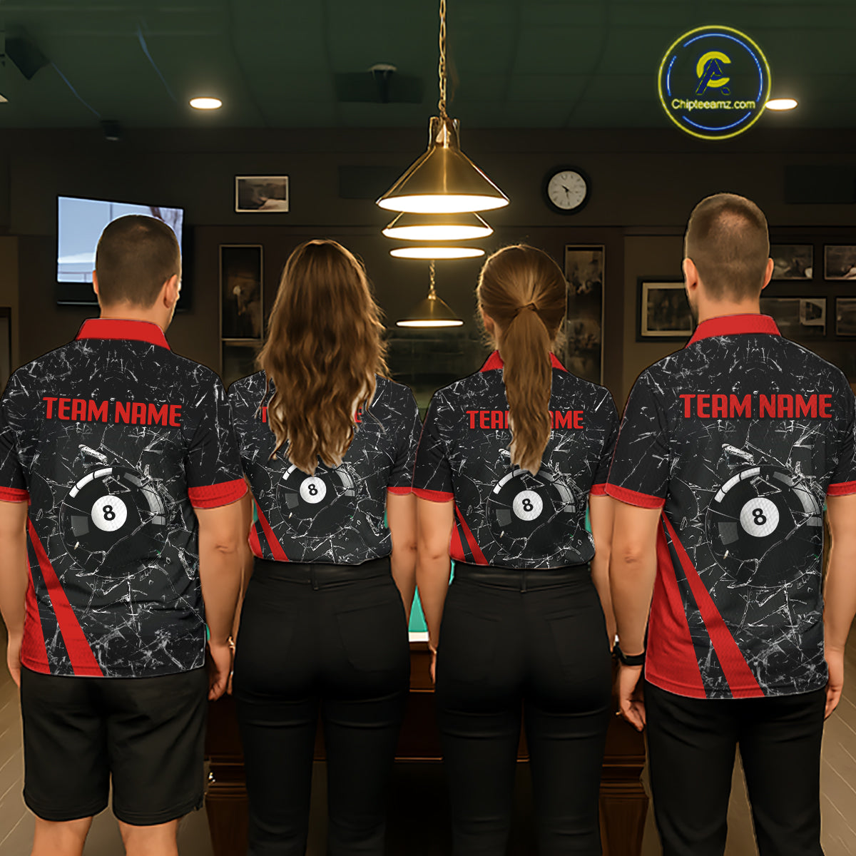 Black And Red Glass Break 8 Ball Billiard Shirt For Men Custom Pool Team Jersey Polo & 1/4 Zip TDM6324