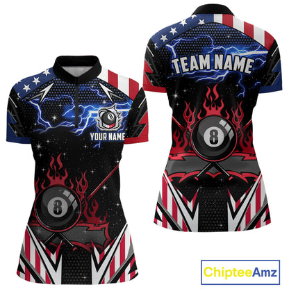 8 Ball Pool Billiard Jersey Custom Lightning American Flag Women Billiard Shirts, 8 Ball Team Shirts TDM4579