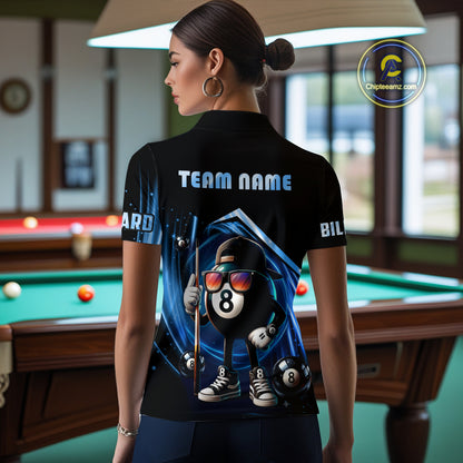 Blue Funny 8 Ball Billiard Shirt For Women Custom Pool Team Shirt, Billiard Jersey Polo & 1/4 Zip TDM5205