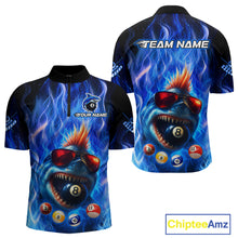 Load image into Gallery viewer, Personalized Blue Funny Shark Flame Men's Billiards Shirts Custom 8 Ball Billiard Team Jersey TDM5214
