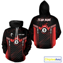 Load image into Gallery viewer, Personalized Red 8 Ball Flame Hoodie For Men And Women Custom Billiard Hoodie Pool Team Jersey TDM5732