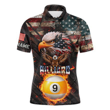 Load image into Gallery viewer, American Flag 9 Ball Fire Custom Eagle Billiard Shirt For Men, Patriotic Pool Jersey Polo, 1/4 Zip TDM5931