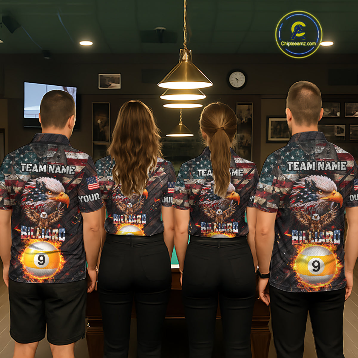 American Flag 9 Ball Fire Custom Eagle Billiard Shirt For Men, Patriotic Pool Jersey Polo, 1/4 Zip TDM5931