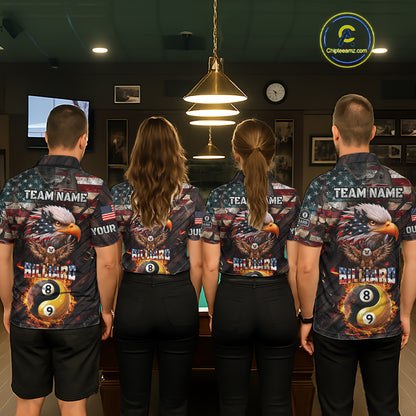 American Flag 8 & 9 Ball Yin-Yang Fire Custom Eagle Billiard Shirt For Men, Pool Team Jersey TDM5933