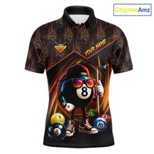 Load image into Gallery viewer, Orange Funny 8 Ball Pool Billiard Shirt For Men Custom Flame Billiard Team Jersey Polo &amp; 1/4 Zip TDM6347