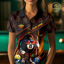 Load image into Gallery viewer, Orange Funny 8 Ball Pool Billiard Shirt For Women Custom Flame Billiard Team Jersey Polo &amp; 1/4 Zip TDM6347