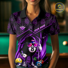 Load image into Gallery viewer, Purple Funny 8 Ball Pool Billiard Shirt For Women Custom Flame Billiard Team Jersey Polo &amp; 1/4 Zip TDM6348