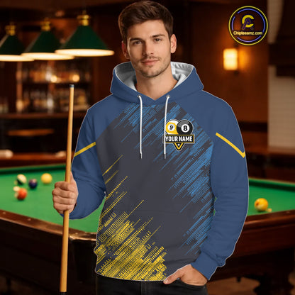 Personalized Blue Yellow 8 Ball & 9 Ball Pool Hoodie For Men Women Custom Billiard Hoodie Jersey TDM5745