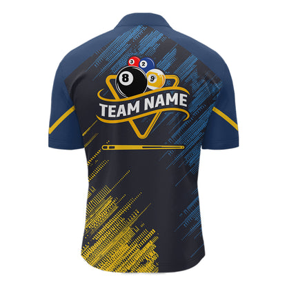 Personalized Blue Yellow 8 Ball & 9 Ball Pool Polo & 1/4 Zip For Men Custom Team Billiard Jersey TDM5745