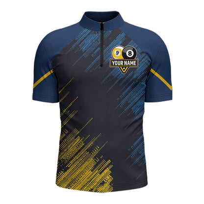 Personalized Blue Yellow 8 Ball & 9 Ball Pool Polo & 1/4 Zip For Men Custom Team Billiard Jersey TDM5745