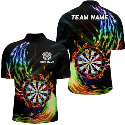 Rainbow Fire Flame Dartboard Darts Polo & Quarter Zip Custom Dart Shirts For Men Dart Jerseys TDM3740