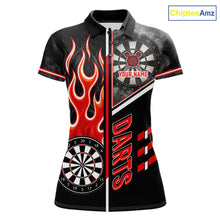 Load image into Gallery viewer, Black And Red Flaming Smoke Darts Shirt For Women Custom Darts Jersey Team Polo &amp; 1/4 Zip TDM6095