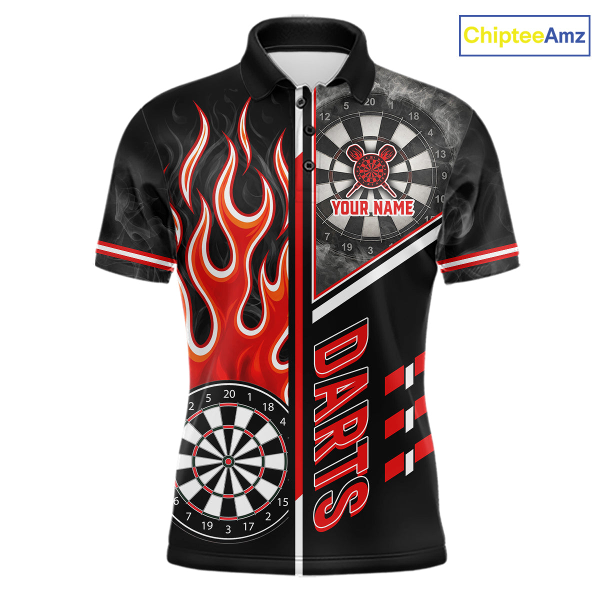 Black And Red Flaming Smoke Darts Shirt For Men Custom Darts Jersey Team Polo & 1/4 Zip TDM6095