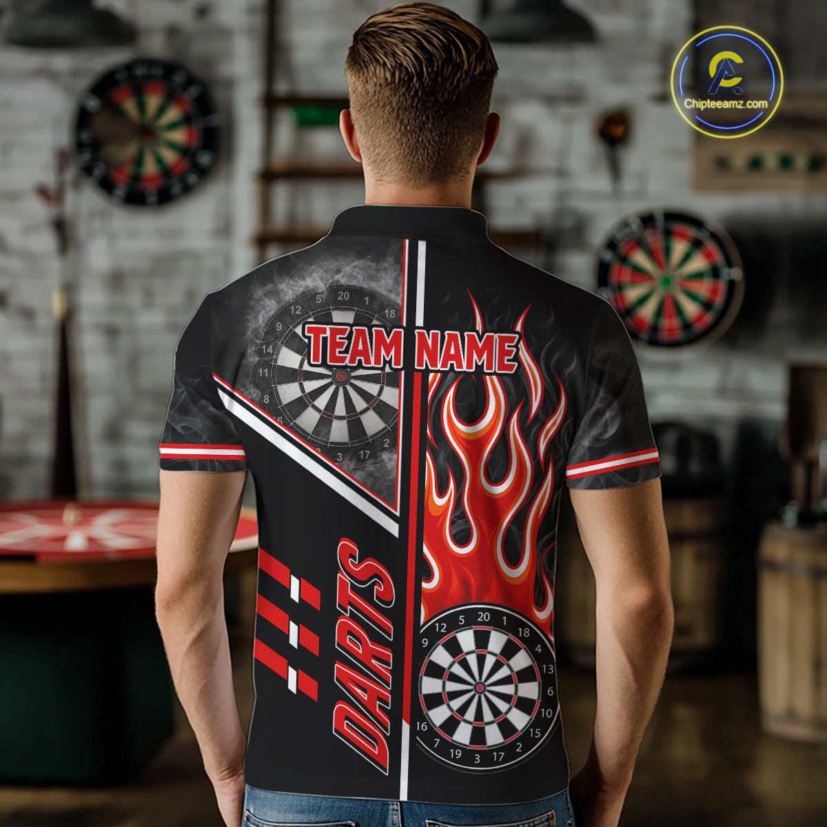 Black And Red Flaming Smoke Darts Shirt For Men Custom Darts Jersey Team Polo & 1/4 Zip TDM6095