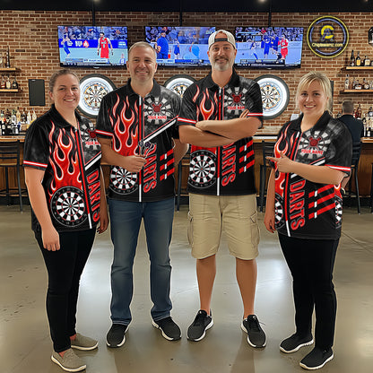 Black And Red Flaming Smoke Darts Shirt For Men Custom Darts Jersey Team Polo & 1/4 Zip TDM6095