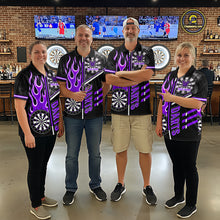 Load image into Gallery viewer, Black And Purple Flaming Smoke Darts Shirt For Men Custom Darts Jersey Team Polo &amp; 1/4 Zip TDM6096