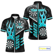 Load image into Gallery viewer, Black And Turquoise Flaming Smoke Darts Shirt For Men Custom Darts Jersey Team Polo &amp; 1/4 Zip TDM6097
