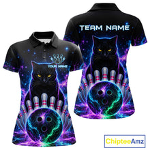 Load image into Gallery viewer, Neon Funny Cat Bowling Jersey Polo &amp; 1/4 Zip For Women Custom Bowling Team Jersey, Bowling Gifts TDM6359