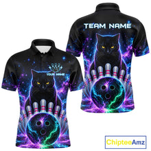 Load image into Gallery viewer, Neon Funny Cat Bowling Jersey Polo &amp; 1/4 Zip For Men Custom Bowling Team Jersey, Bowling Gifts TDM6359