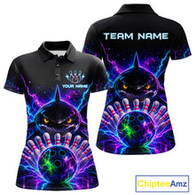 Load image into Gallery viewer, Neon Funny Shark Bowling Jersey Polo &amp; 1/4 Zip For Women Custom Bowling Team Jersey, Bowling Uniform TDM6360