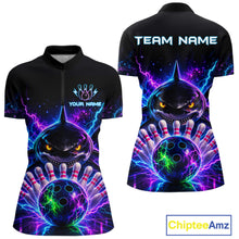 Load image into Gallery viewer, Neon Funny Shark Bowling Jersey Polo &amp; 1/4 Zip For Women Custom Bowling Team Jersey, Bowling Uniform TDM6360
