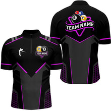 Load image into Gallery viewer, Personalized Billiard 8 Ball &amp; 9 Ball Pool Polo, 1/4 Zip For Men Custom Team Billiard Jersey|Purple TDM3582