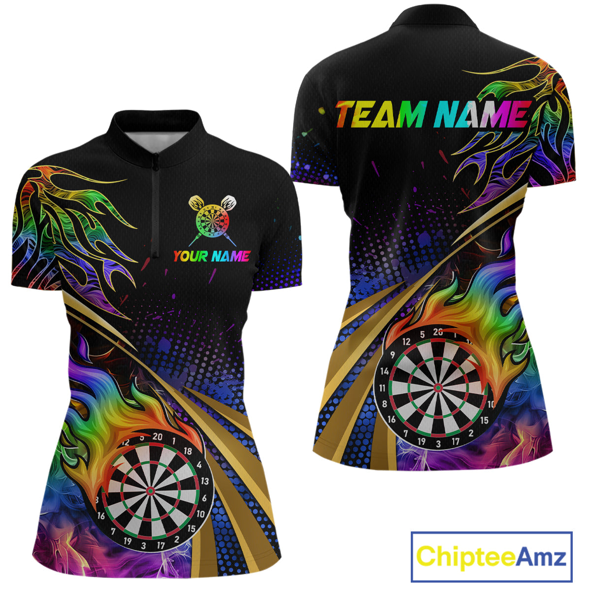 Personalized Colorful Flame Darts Shirt For Women Custom Darts League Team Jerseys Polo & 1/4 Zip TDM4215