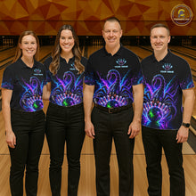 Load image into Gallery viewer, Bowling team wearing matching neon scorpion bowling jerseys during league matches front view.