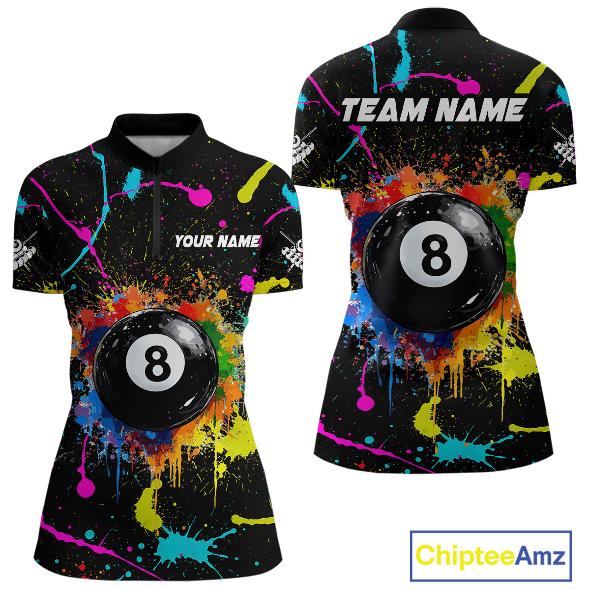 Funny 8 Ball Pool Colorful Paint Splash Custom Billiard Shirt For Women, Billiard Team Jersey Outfit TDM4603