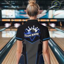 Load image into Gallery viewer, Personalized Bowling Jersey For Women Custom Black And Blue Bowling Team Shirt Polo &amp; 1/4 Zip TDM6117