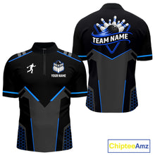 Load image into Gallery viewer, Personalized Bowling Jersey For Men Custom Black And Blue Bowling Team Shirt Polo &amp; 1/4 Zip TDM6117