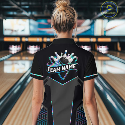 Personalized Holographic Bowling Jersey For Women Custom Bowling Team Shirts Polo & Quarter Zip TDM6118