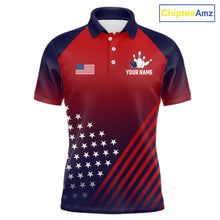 Load image into Gallery viewer, American Flag Bowling Jersey For Men, Custom Patriotic Bowling League Team Shirts Polo &amp; 1/4 Zip TDM6544