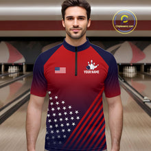 Load image into Gallery viewer, American Flag Bowling Jersey For Men, Custom Patriotic Bowling League Team Shirts Polo &amp; 1/4 Zip TDM6544