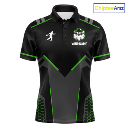 Personalized Bowling Jersey For Men, Custom Black And Green Bowling Team Shirt Polo & 1/4 Zip TDM6546