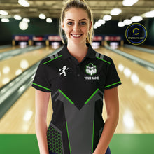 Load image into Gallery viewer, Personalized Bowling Jersey For Women, Custom Black And Green Bowling Team Shirt Polo &amp; 1/4 Zip TDM6546