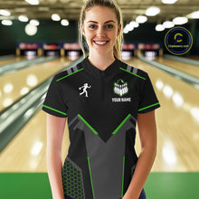 Load image into Gallery viewer, Personalized Bowling Jersey For Women, Custom Black And Green Bowling Team Shirt Polo &amp; 1/4 Zip TDM6546