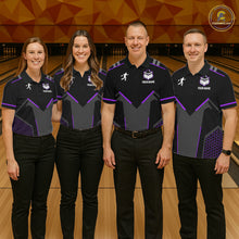 Load image into Gallery viewer, Personalized Bowling Jersey For Men, Custom Black And Purple Bowling Team Shirt Polo &amp; 1/4 Zip TDM6547