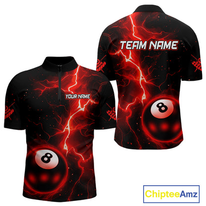 Red And Black 8 Ball Striking Thunder Lightning Billiard Shirt For Men Custom Pool Team Jerseys TDM4388