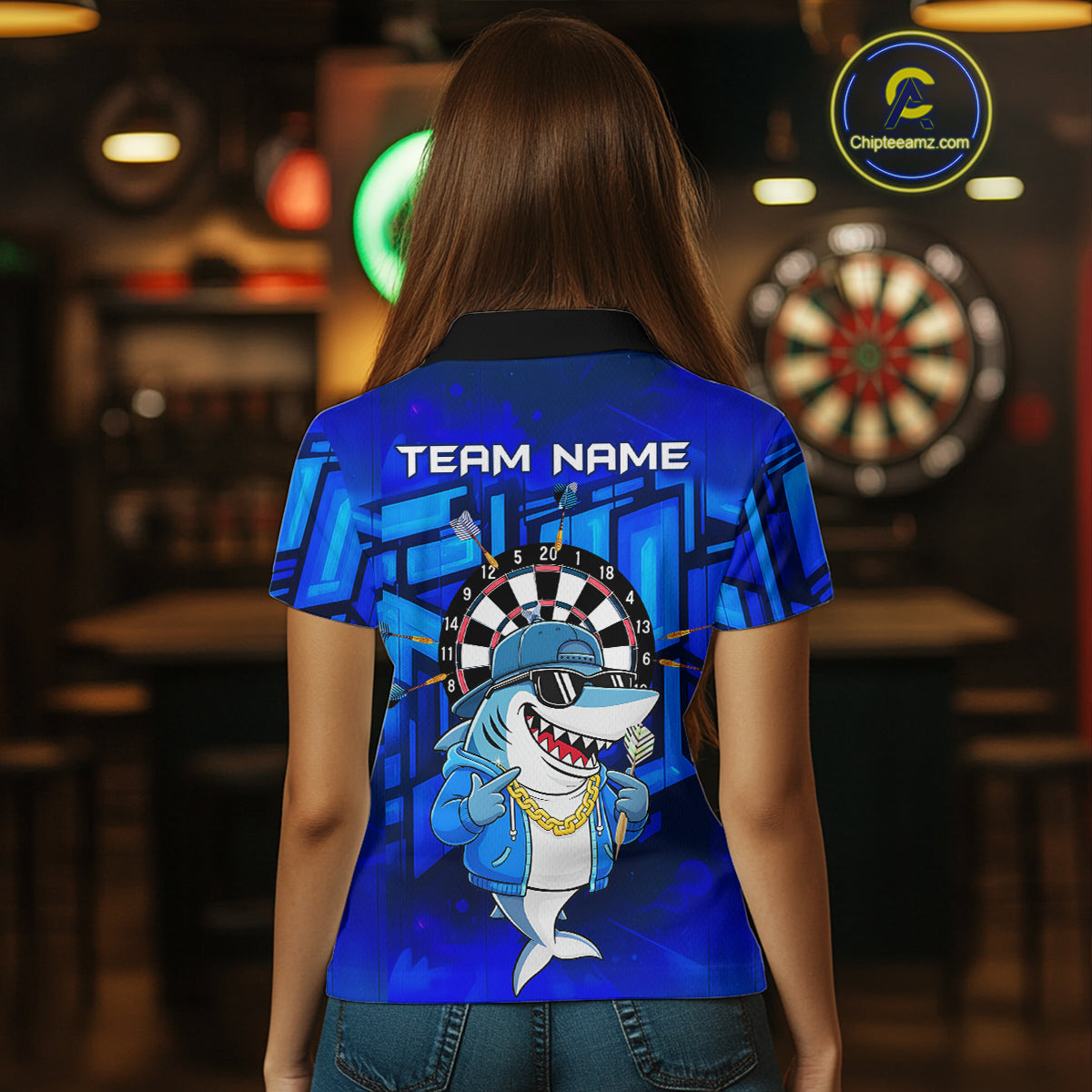 Blue Funny Shark Custom Darts Shirt For Women, Personalized Darts Jersey Team Polo & Quarter Zip TDM5245